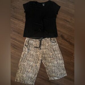 Black Top and Leopard Print Pants Set